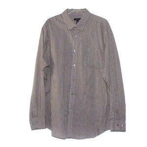 Van Heusen Men's Button Down Shirt Brown Gray Tan Ivory Check XL 17-17 1/2